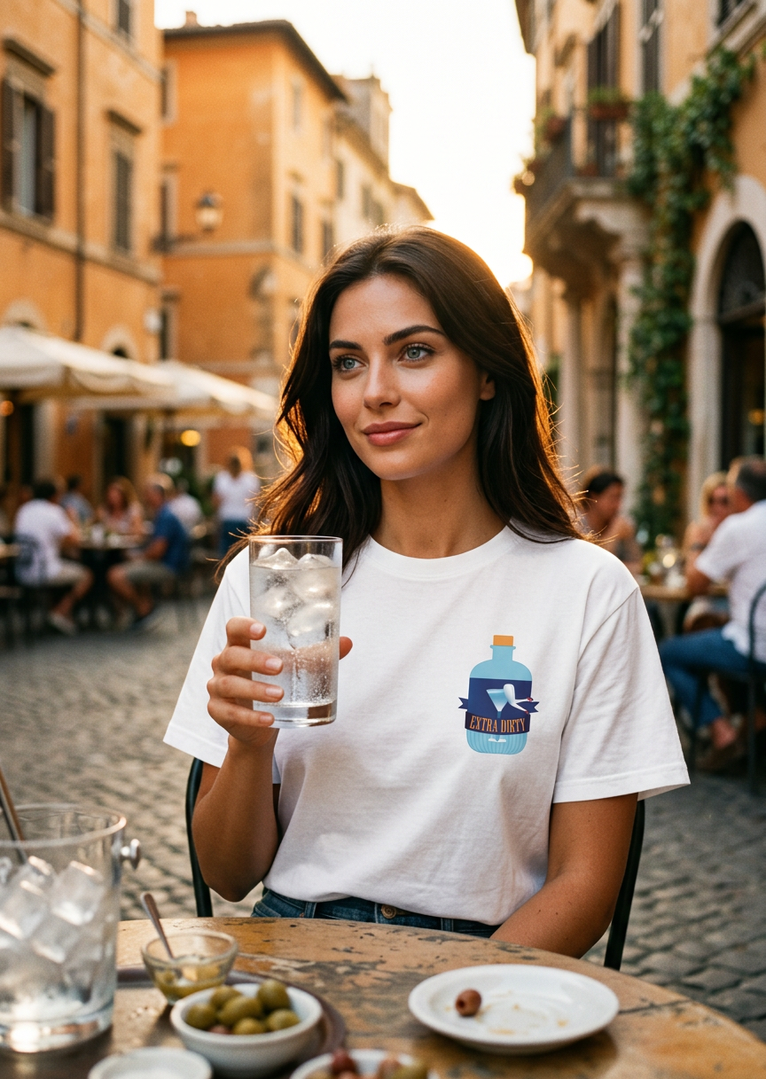 T-shirt unisex pesante “Extra dirty” con grafica cocktail | Blue Queen