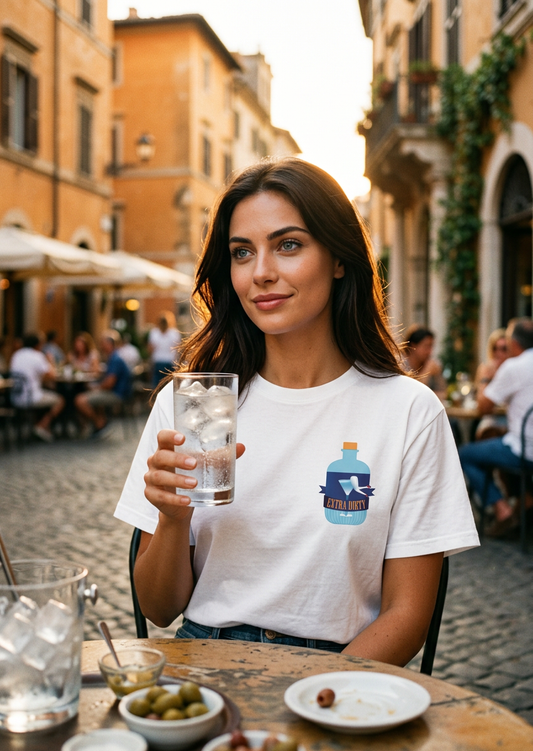 T-shirt unisex pesante “Extra dirty” con grafica cocktail | Blue Queen